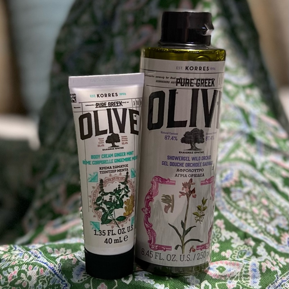 KORRES Pure Greek Olive & Wild Orchid Shower Gel & Olive & Ginger Mint Cream NEW